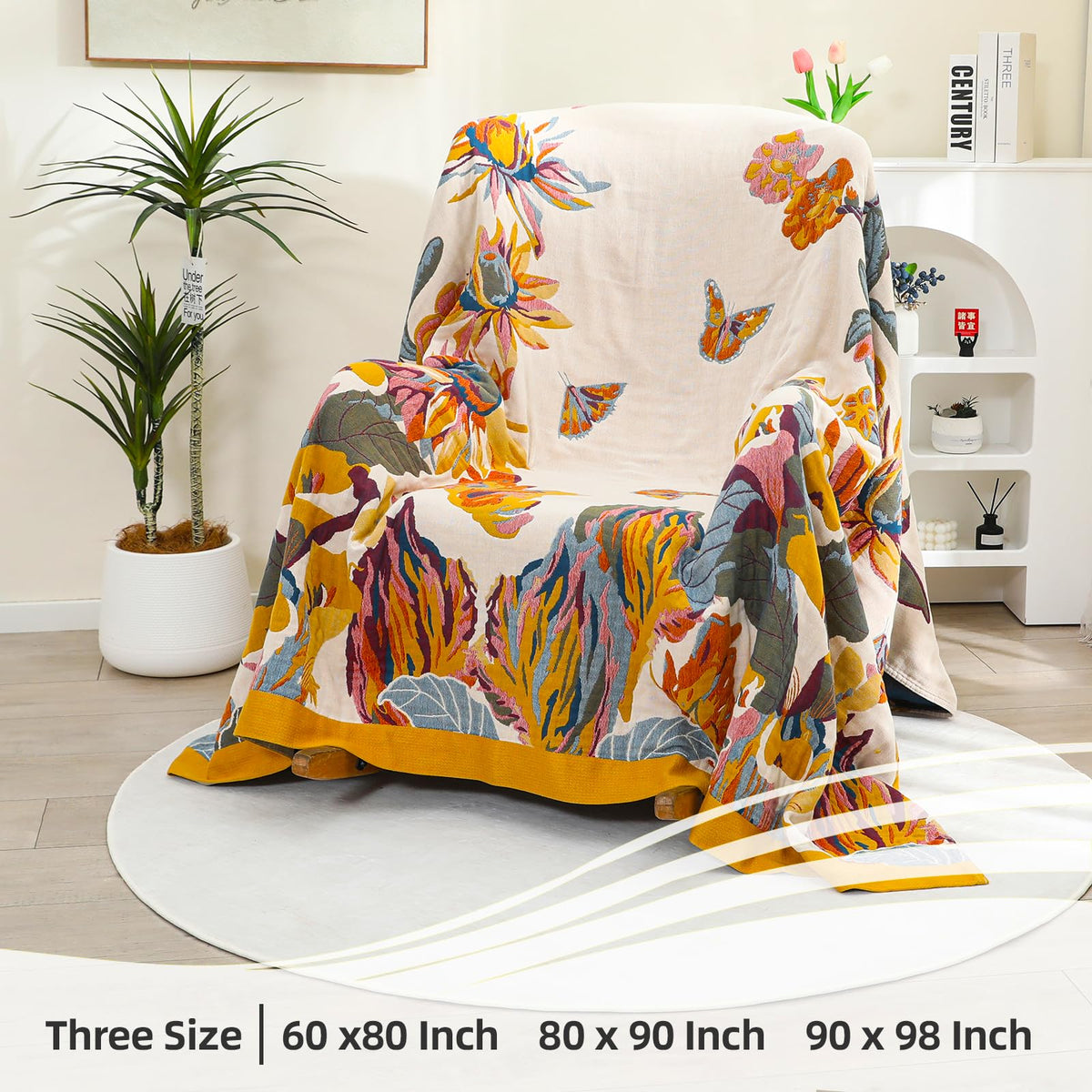 VANJOROY Double-sided Sofa Large Bed Throw Blanket, 100% Pure Cotton Soft Warm Bohemian Armchair Throw for 2 3 Seater Settees Couch and Bed,