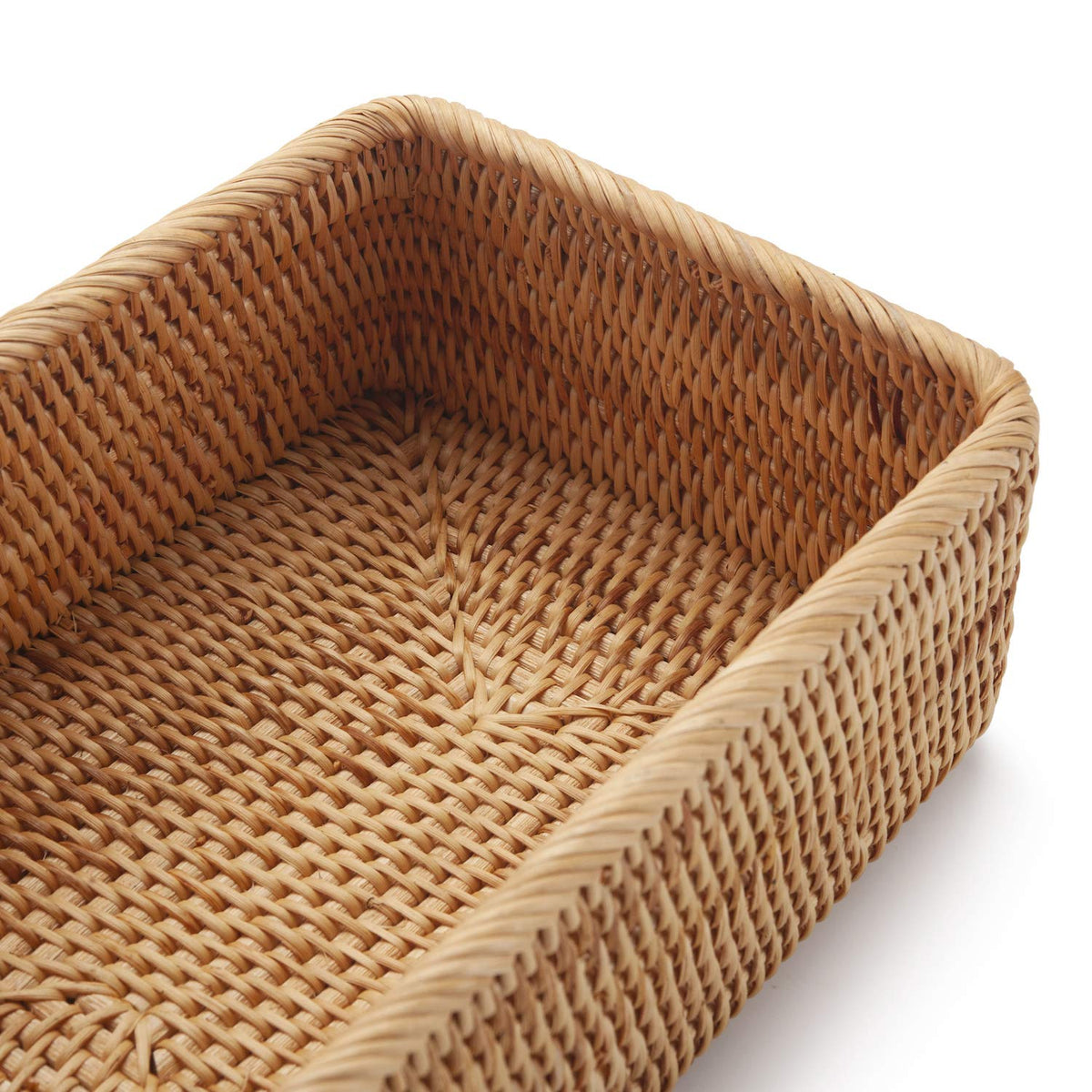 Rectangular Rattan Storage Baskets Stackable Woven Wicker Box Key Holder for Kitchen Cupboards Shelf Natural Set of 3