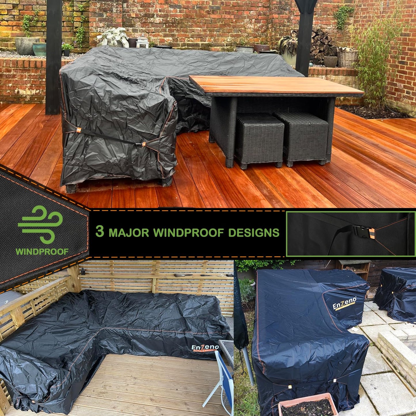Enzeno Garden L-Shape Furniture Cover Waterproof, 420D Heavy Duty Oxford Fabric Outdoor Rattan Corner Sofa Cover with Waterproof Tape (260 * 210 *