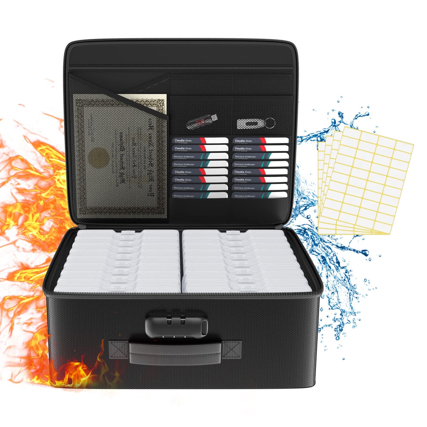 Tamfile Fireproof Photo Storage Box 4" x 6" with 18 Inner Clear Photo Case, Plastic Photo Organiser with Lock for Pictures, Cards, Crafts, Seed,