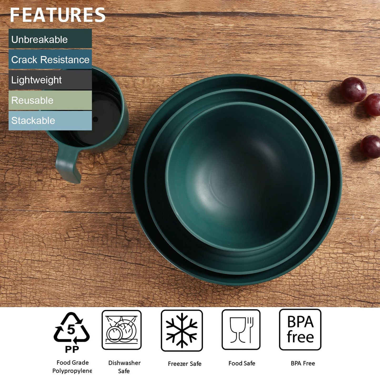 36pcs Unbreakable Dinnerware Sets for 6 People, Camping Plates and Bowls Set, Plastic Picnic Dinner Sets, Lightweight BBQ Serving Plates, Bowls, Cups,