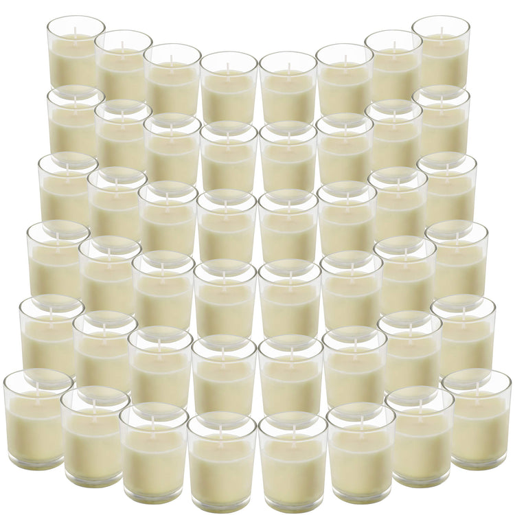 Belle Vous 48 Pack Unscented Clear Glass Filled Votive Candles - 12 Hour Burn Time - Clear Glass Holders with Hand Poured Warm White Wax Candles -