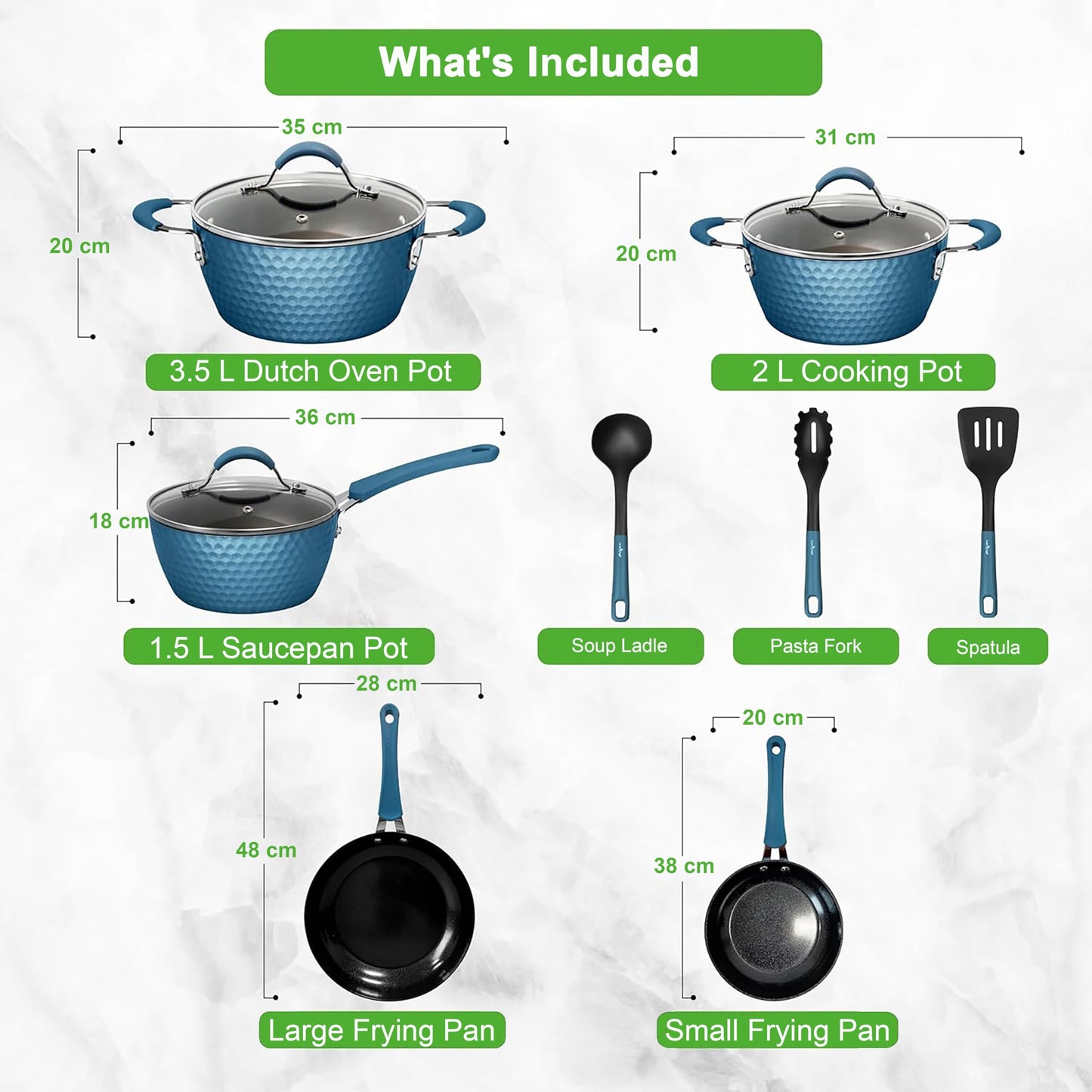 NutriChef 11 Pc Pots and Pans Set Non Stick Cookware with Ceramic Coating, Ergonomic Handles, Induction Ready, Includes Saucepan, Dutch Oven, Large &