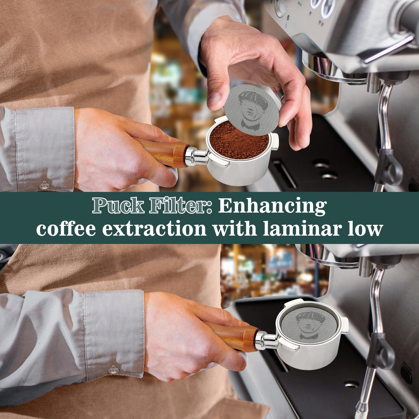 Gritty Blenders - Bottomless Coffee Portafilter 54mm with Compatible Puck Screen and Basket | Compatible with Sage Breville Barista Series 500-880,