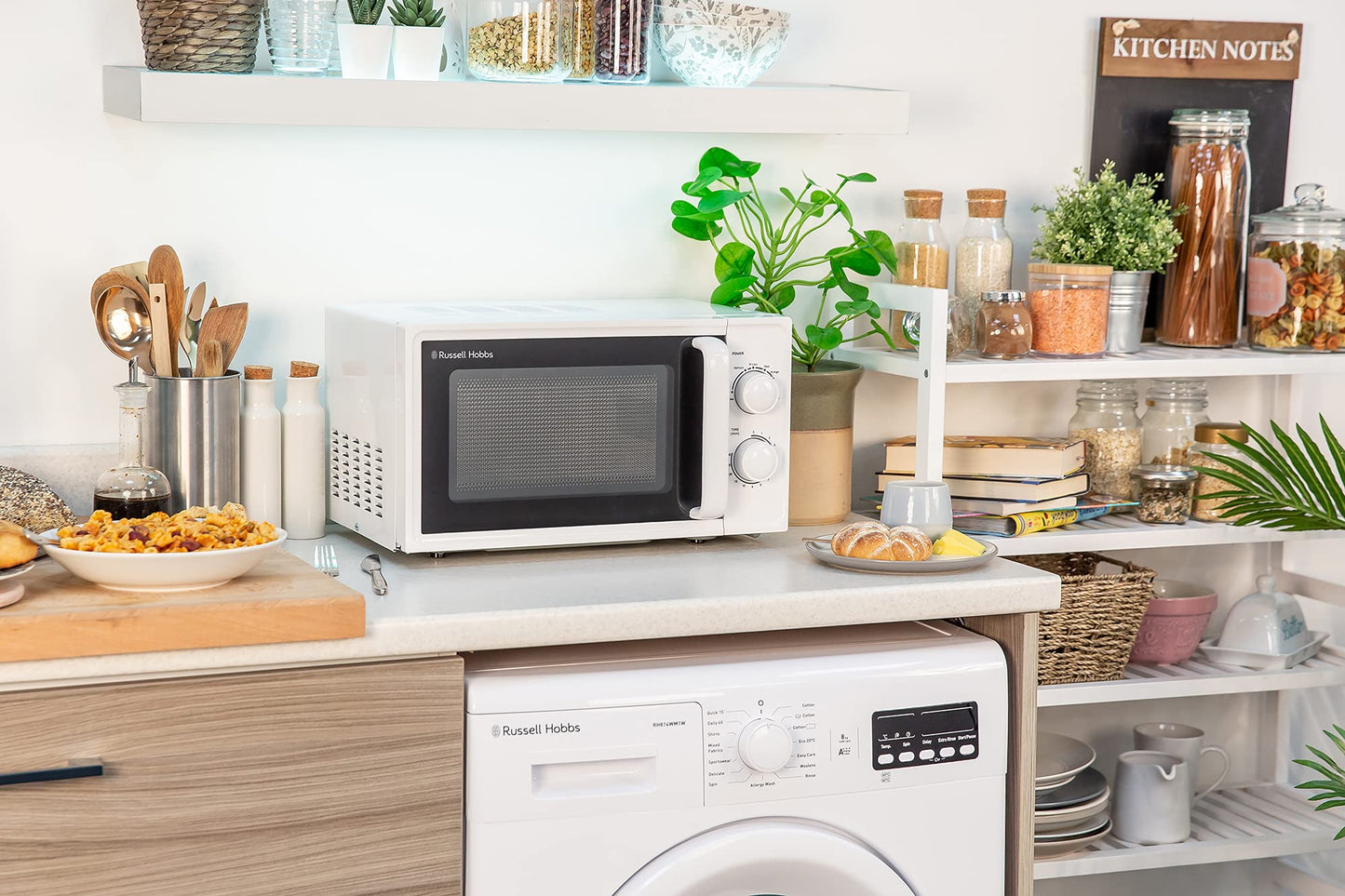 Russell Hobbs 17L Small Microwave White Manual Textures 700W with 5 Power Levels & 30 min Timer, Defrost Function & Easy Clean, RHM1725
