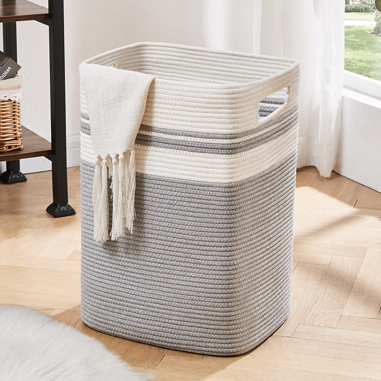 OIAHOMY Laundry Hamper - Tall Cotton Storage Basket With Handles, Decorative for Living Room, Collapsible Large for Toys, Pillows, Clothes -