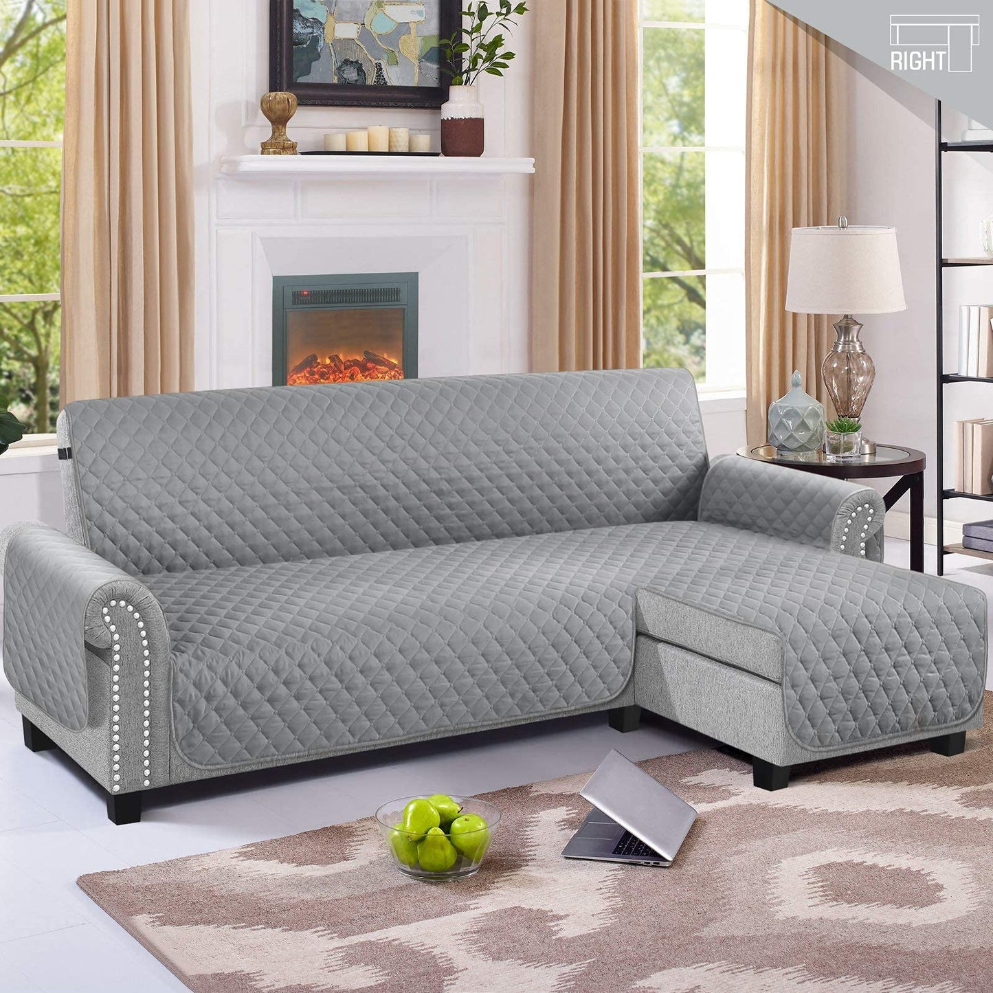 TAOCOCO Corner Sofa Bed Cover Reversible 2 Seater Chaise End Sofa Cover L Shape Sofa Protector for Pets Furniture Sofa Protector (Pale Grey)