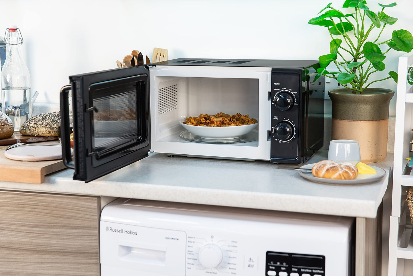 Russell Hobbs 17L Small Microwave Black Manual Textures 700W with 5 Power Levels & 30 min Timer, Defrost Function & Easy Clean, RHM1725B