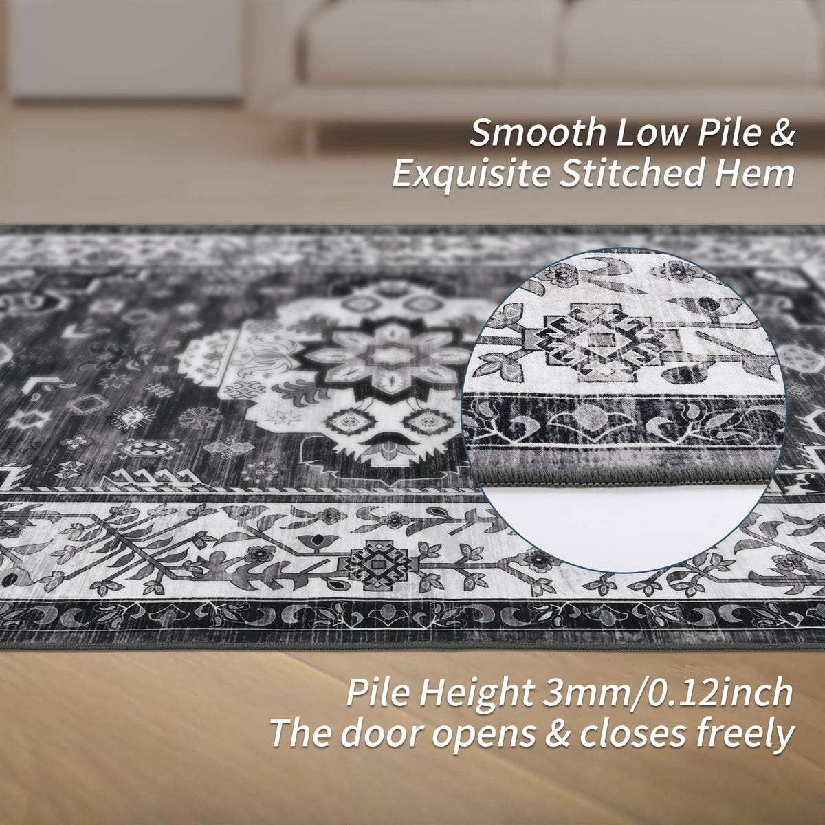 Enyhom Vintage Living Room Rug, 160 x 230cm Large Shaggy Soft Bedroom Area Carpet Rug Non Slip Short Pile Floor Mat Washable Distressed Kitchen Area
