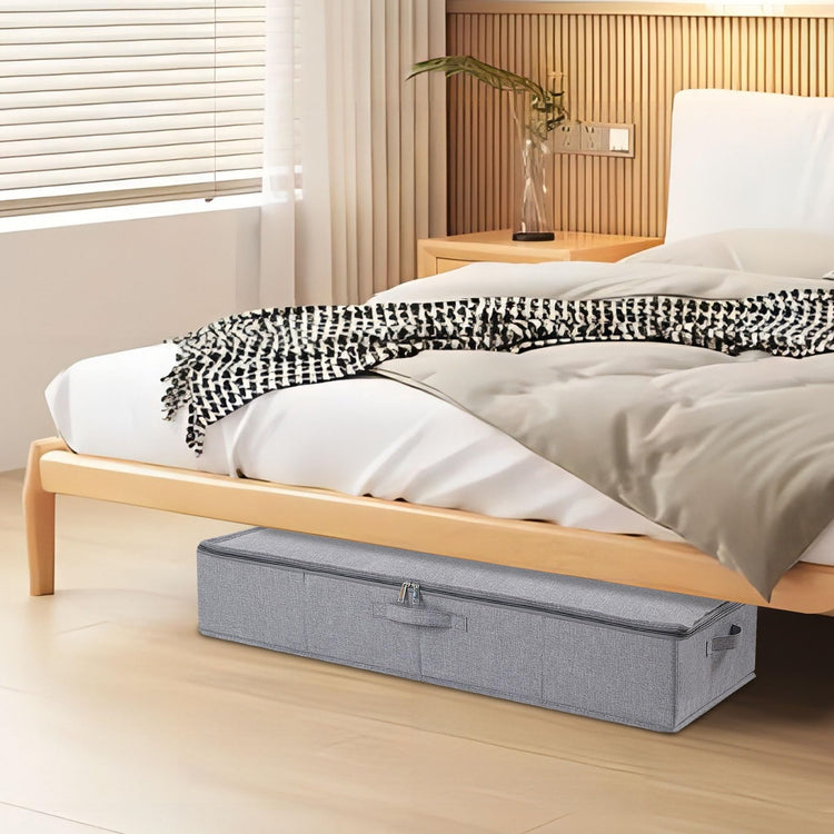 YheenLf Under Bed Storage Box with Lid, Foldable Wardrobe Organiser with Reinforced Handles for Blanket, Sheets, Clothing, Shoes, Grey, 3-Pack,
