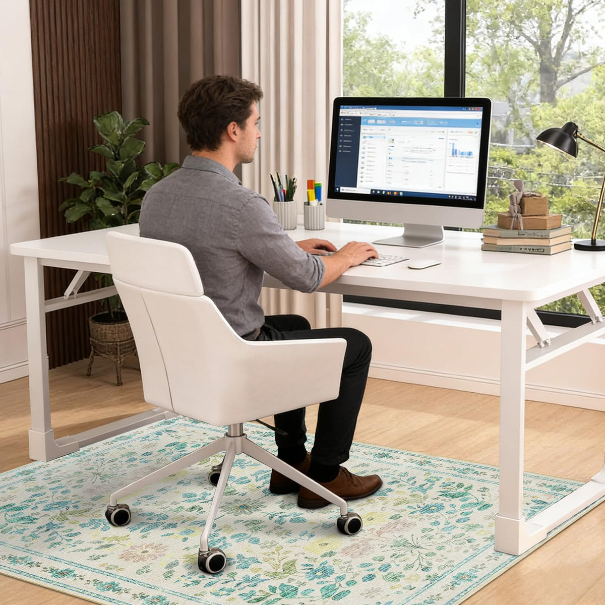Homcomodar Office Chair Mat for Hardwood Floor 90x120cm Office Floor Mat Anti-Slip Floor Protector for Office Beige Desk Chair Mats for Hard Wooden