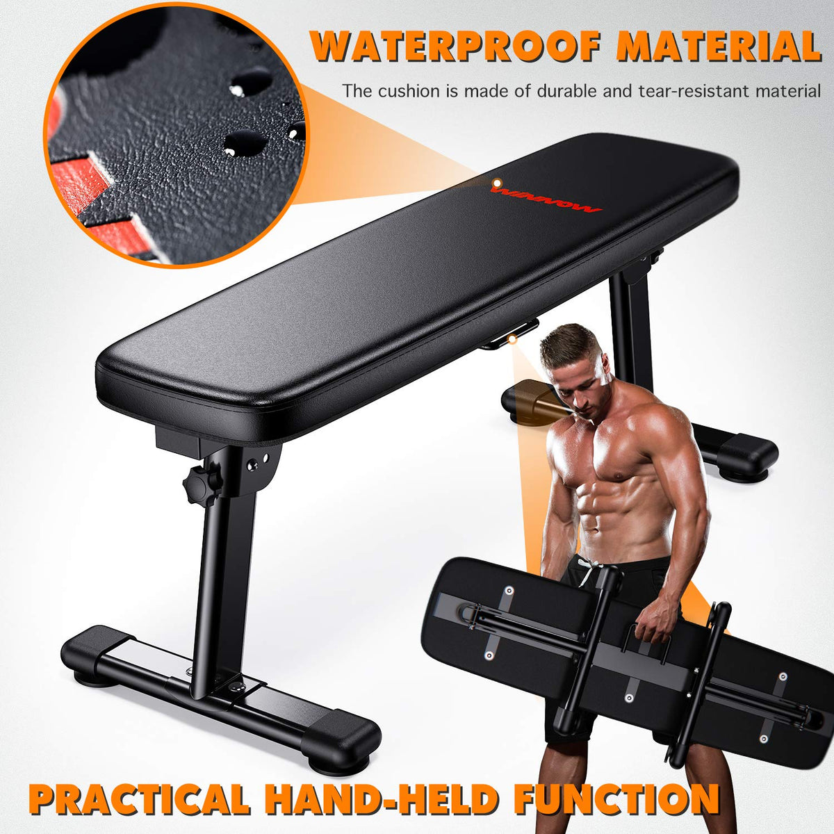 WINNOW Weight Bench Folding Workout Bench with Carrying Handle Flat Home Training Multiuse Fitness Bench