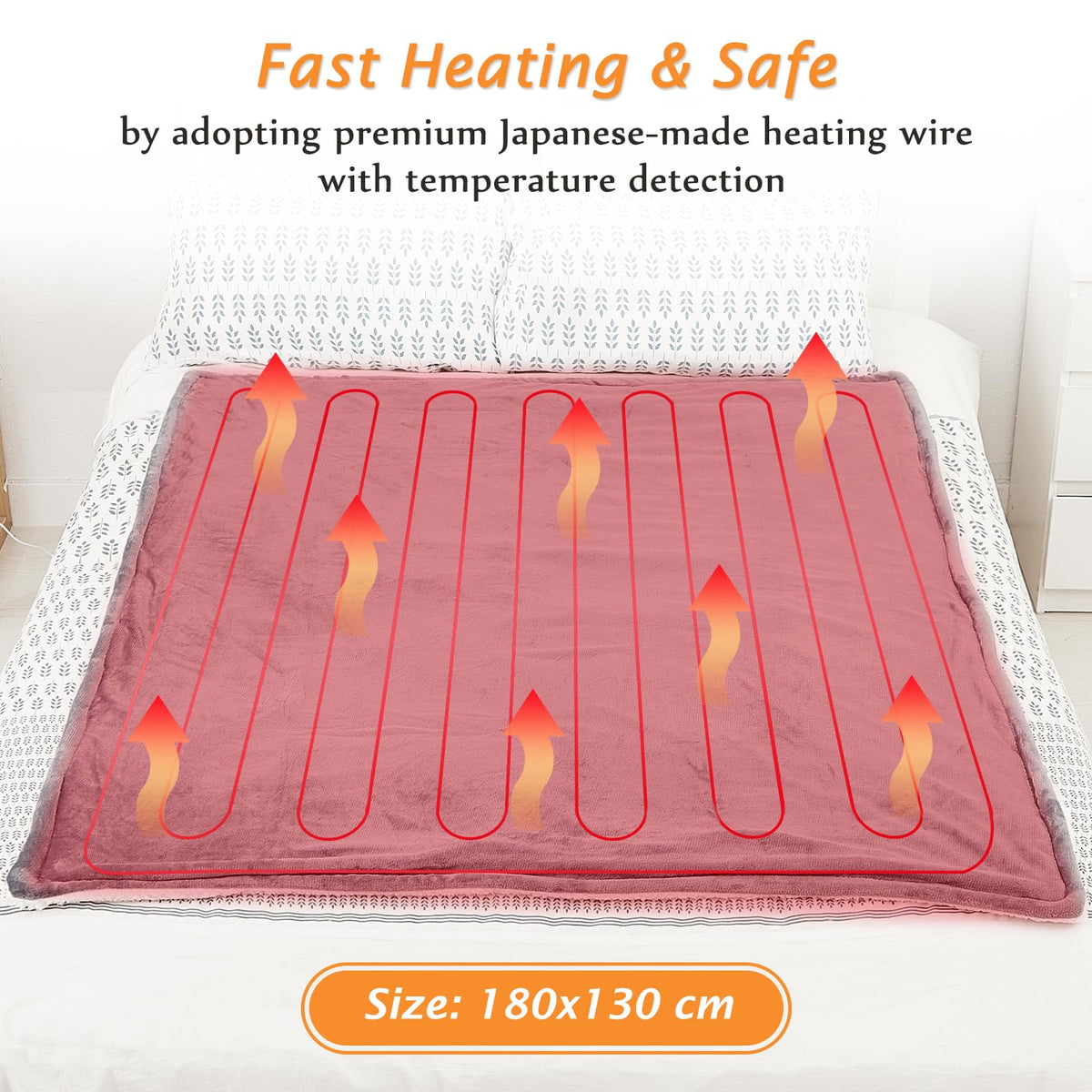 Mia&Coco Electric Heated Blanket Throw Flannel Sherpa Fast Heating 180x130cm, 10 Heat Levels & Up-to-9-Hours Auto-Off Timer & LED Display, for Home