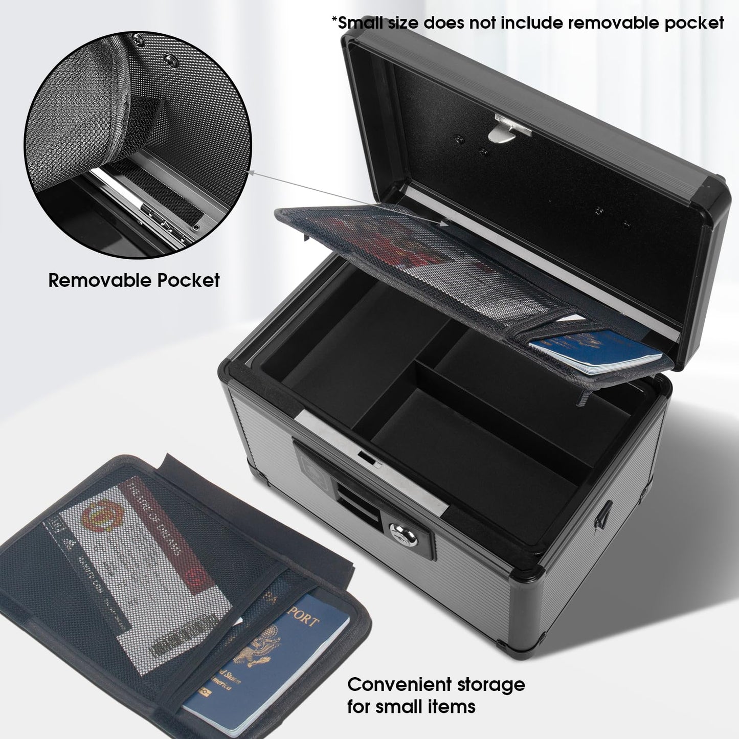 ZORVIDSON Medicine Lock Box with Key,Portable Medication Lock Box with Removeable Tray, Medicine Storage Box for Home (Black, Medium)