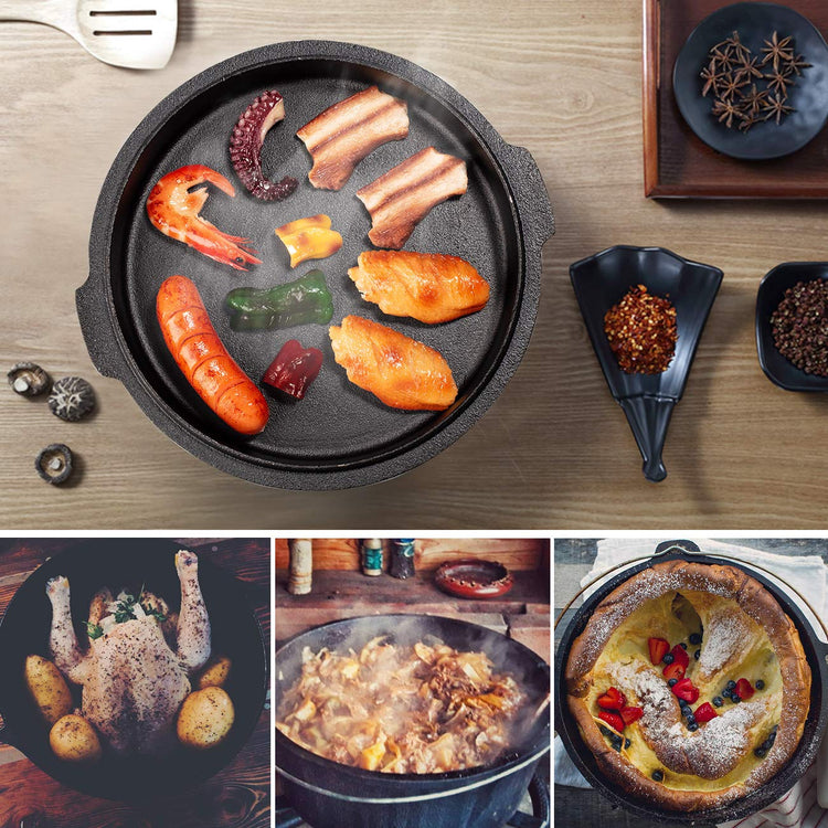 Overmont Overmont 8.8L/ 9Quart All-Round Dutch Oven Dual Function Lid Griddle with Lid Lifter Camping Pre Seasoned Cast Iron Pot