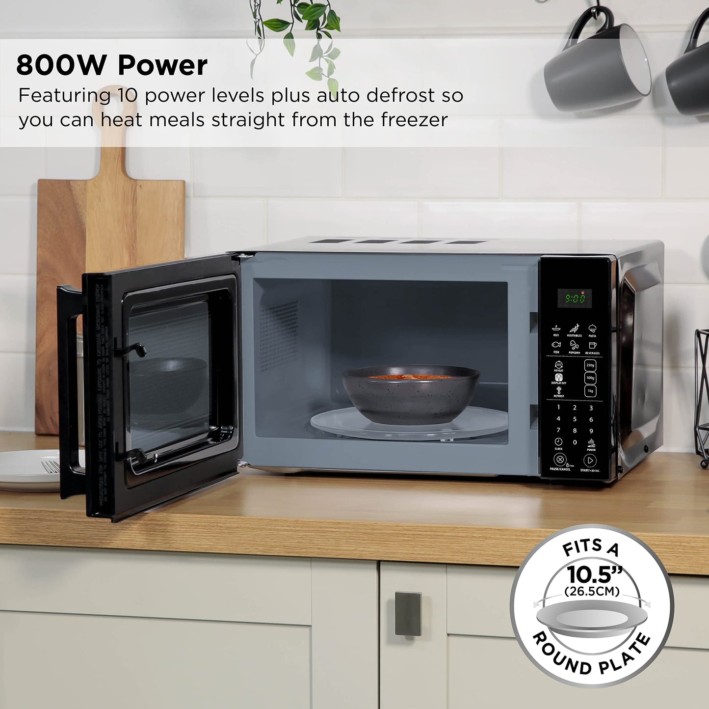 Russell Hobbs RHMT2004B 20 L 800 W Touch Control Digital Solo Microwave in Black with 10 Power Levels, 6 Auto Cook Menus, Defrost Control, Clock and