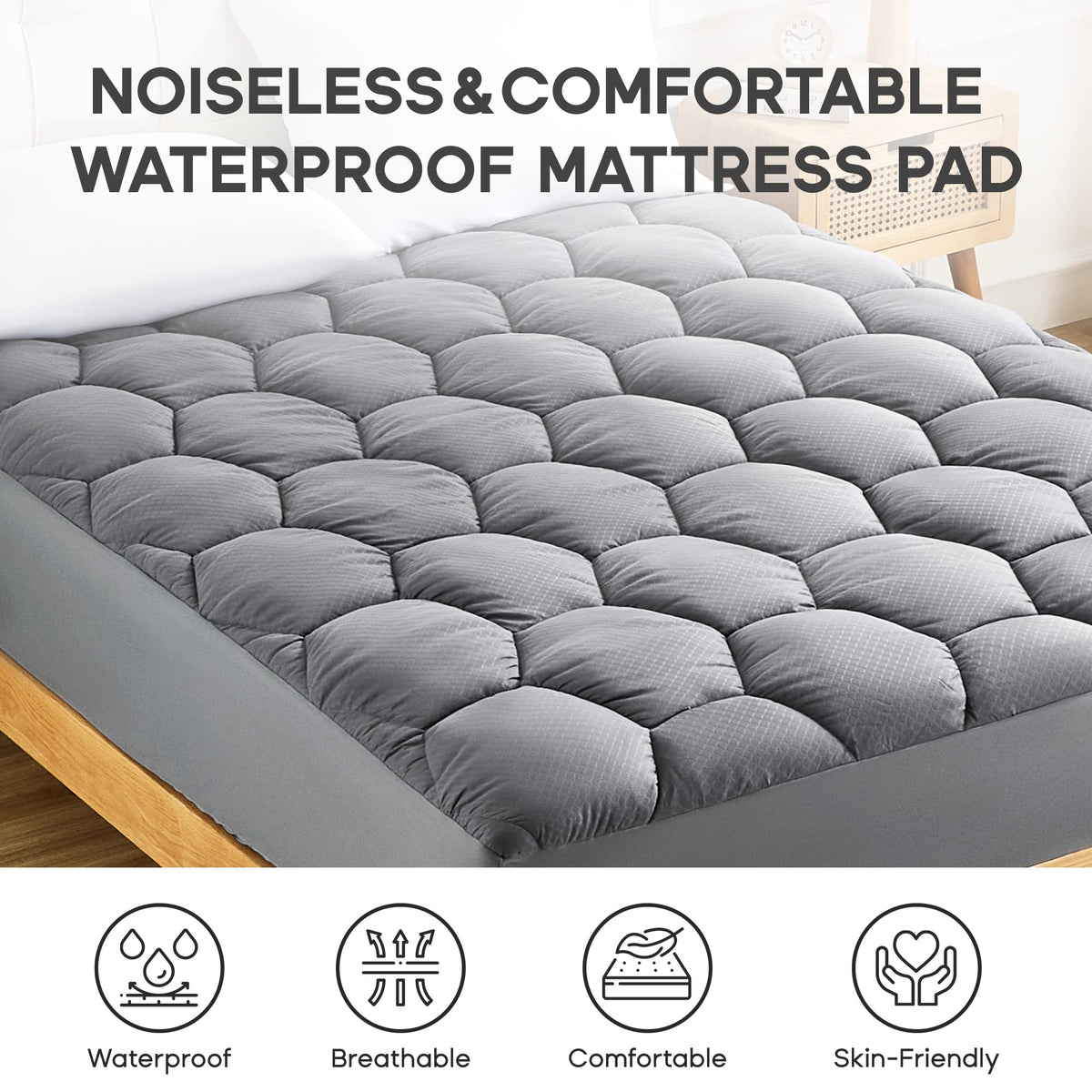 SONIVE Waterproof Mattress Topper Soft Bed Topper Breathable Thick Fitted Deep Mattress Protector Filling Pad with with Elasticized Straps for Double