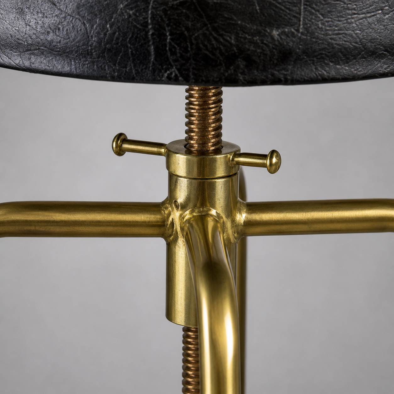Antique Brass & Black Leather Adjustable Bar Stool