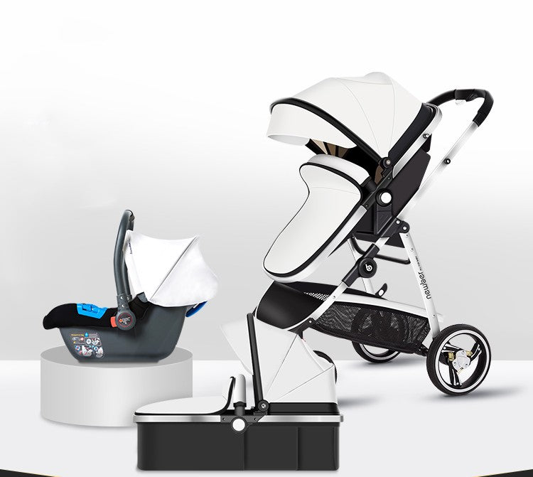 Luxury High-View Baby Stroller | 3-in-1 Pram with Sleeping Basket | Titanium Frame