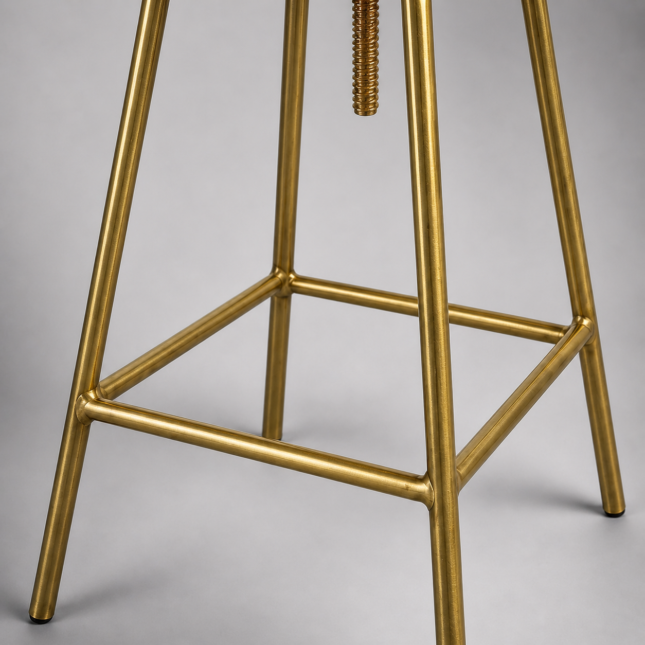 Antique Brass & Black Leather Adjustable Bar Stool