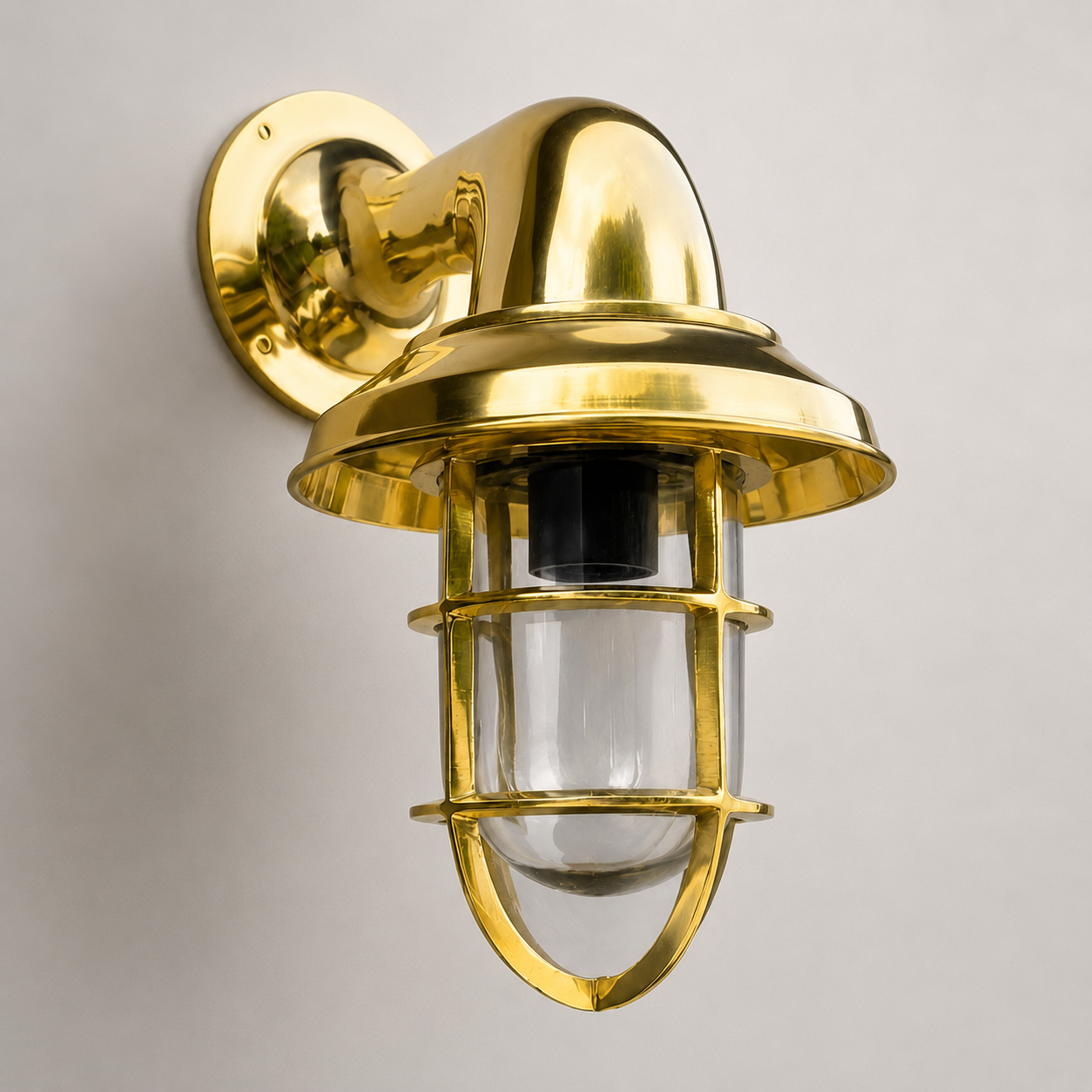 Wells Solid Brass Caged Swan Neck Wall Light - IP65