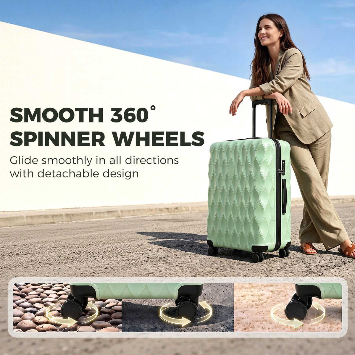 HOMCOM 30Inch 77cm Suitcase, ABS Hard Shell Checked Luggage with TSA Lock, Spinner Wheels, Telescopic Handle, Green