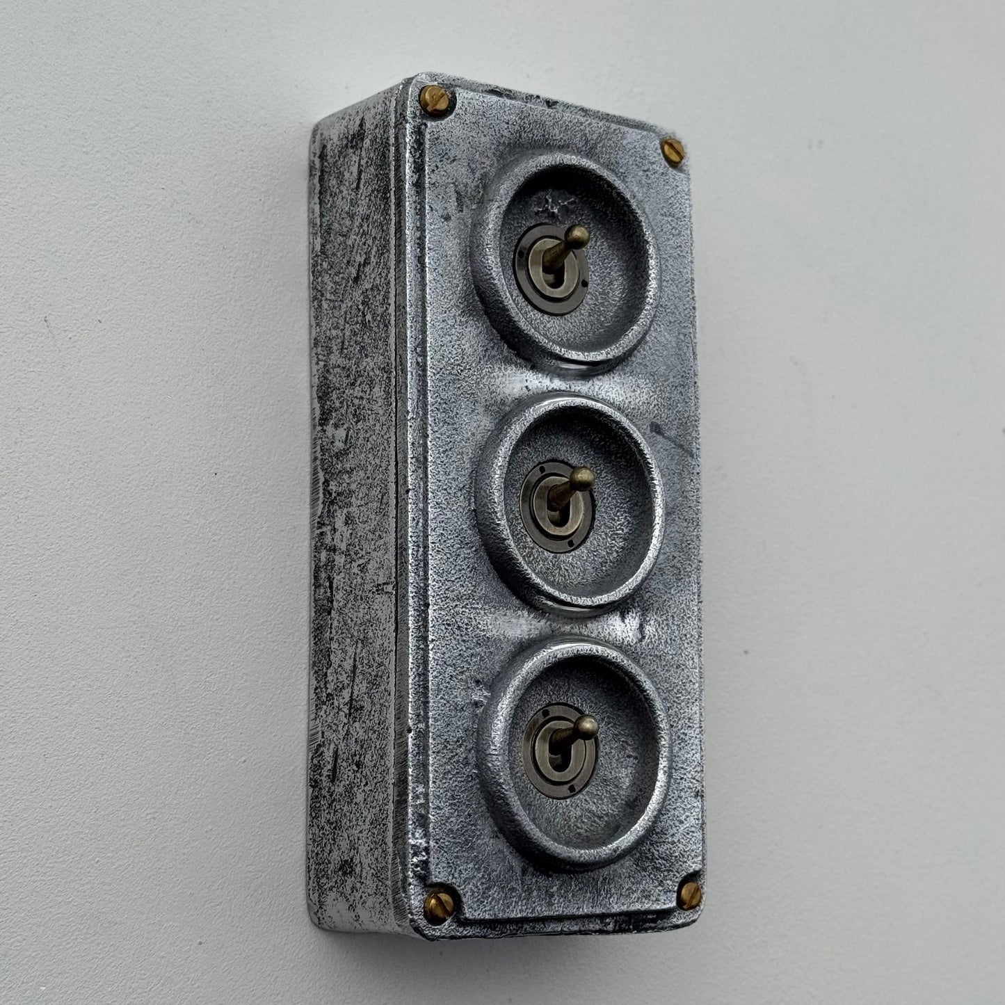 3 Gang 2 Way Solid Cast Metal Toggle Light Switch | Industrial Vintage Surface Mounted *Factory Second*