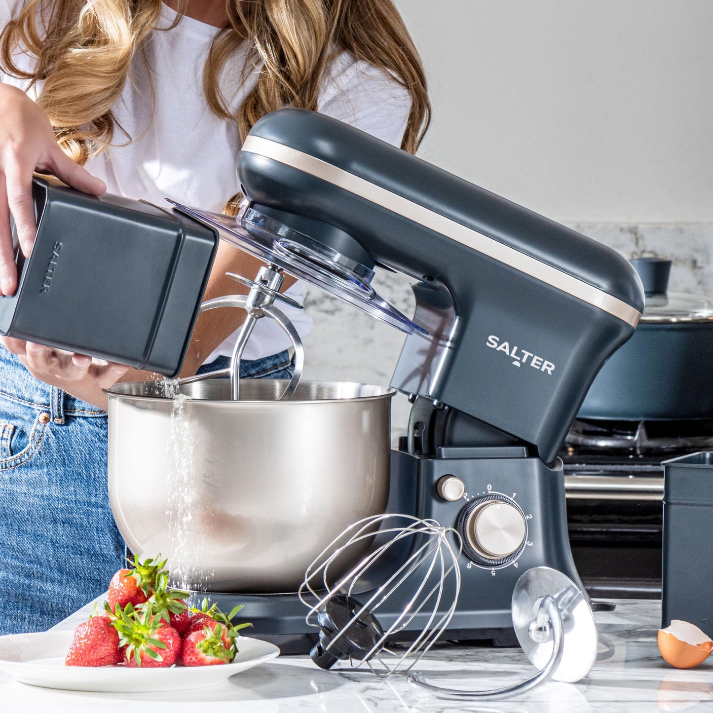 Salter Marino Baking Stand Mixer - 6 Speed Kitchen Mixer With Pulse, 5L Stainless Steel Mixing Bowl, Removable Splash Guard, Whisk, Dough and Beater