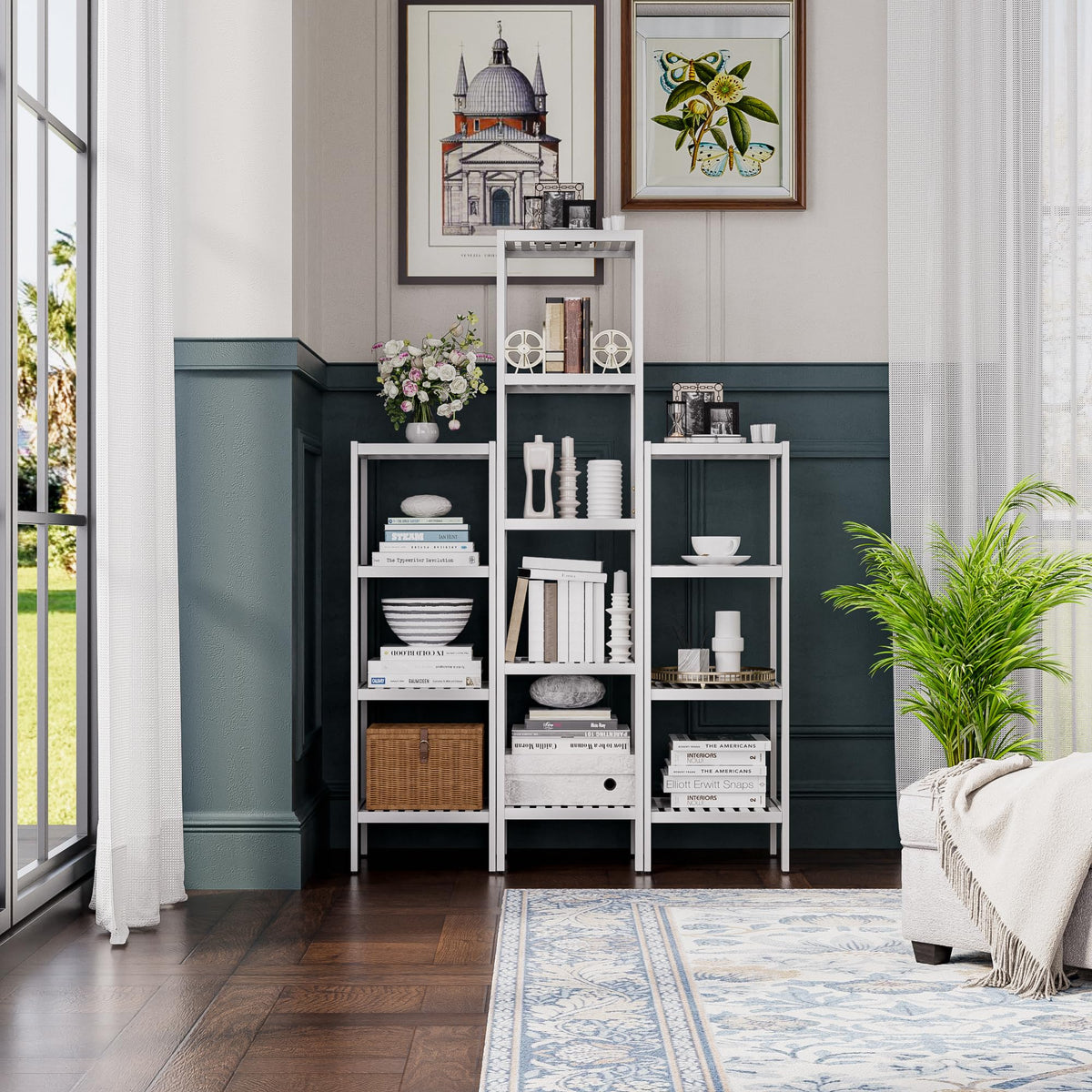 SMIBUY Bathroom Storage Shelf, 4-Tier Bamboo Rack Organizer, Multifunctional Shelving Unit for Living Room Bedroom Kitchen (White)