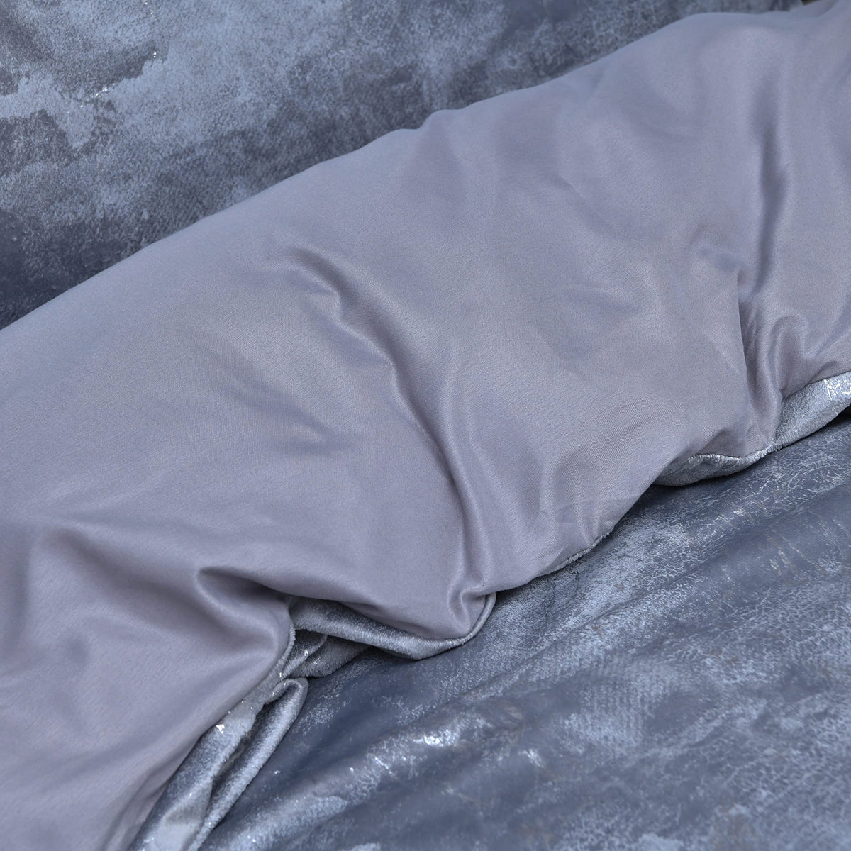 Sleepdown Marble Velvet Metallic Grey Plain Reverse Duvet Cover Quilt Pillow Cases Bedding Set Soft Easy Care - Super King (220cm x 260cm)