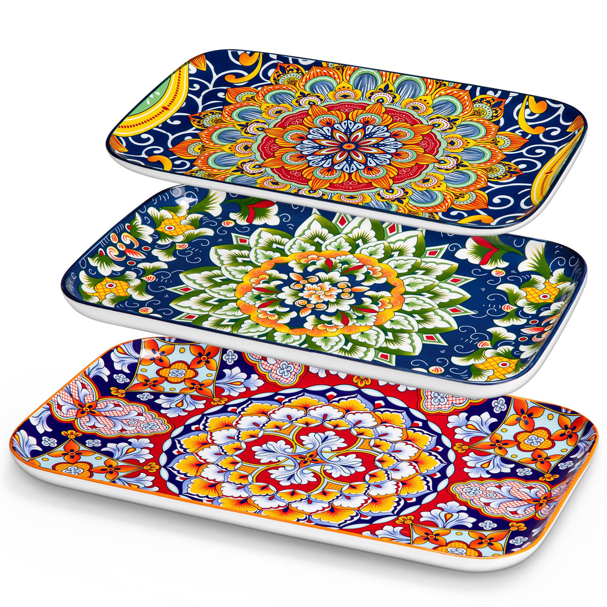 vancasso SIMI02 Serving Platter, 16/14/12 in Large Porcelain Serving Dishes, 3-Piece Rectangle Serving Plates, Easy-Clean Sushi Platters for Party,