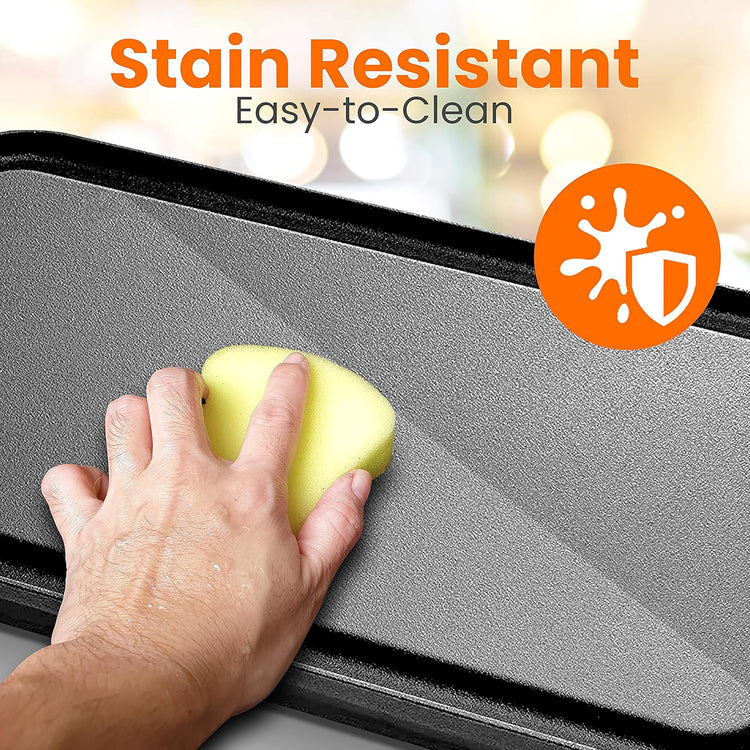 Nutrichef Reversible Cast Iron Griddle Pan  50.7cm x 25.7cm, Non-Stick Flat & Ridged Grill Plate for Hob, Oven & BBQ, Induction & Gas Safe,