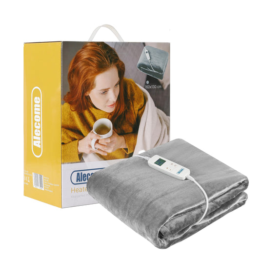 Electric Heated Throw Blanket 10 Heat Settings Washable 220gsm Fleece with Digital Remote Timer - 160cm x 130cm Silver Grey