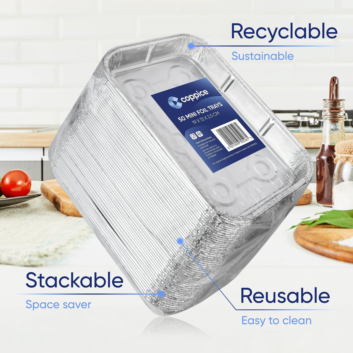 Coppice Small Aluminium Foil Tray for Baking, BBQ, Roasting, Grilling & Food Storage | 19cm x 13cm x 2.5cm | Freezer, Microwave & Oven Safe (250