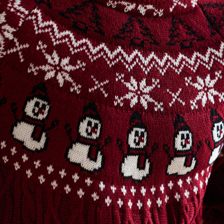 Christmas Retro Round-neck Cable Knit Sweater