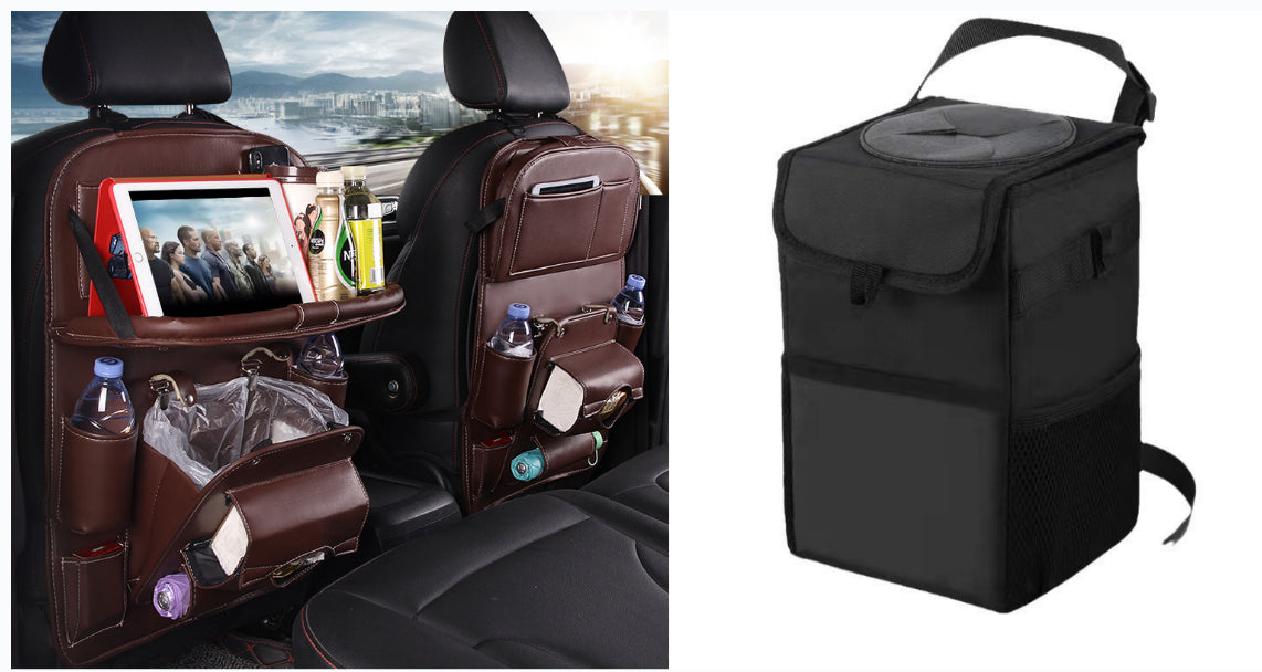 PU Leather Car Storage Bag Multifunction Seat Back Tray Hanging Bag Waterproof Car Organizer Automotive Interior Accessories