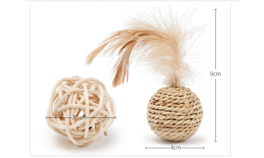Rattan Bell Ball Feather Sepak Takraw Funny Cat Toy