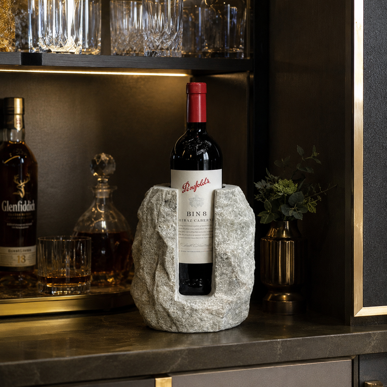 Solid Marble Wine Bottle Holder | Handcrafted Stone Wine Cooler