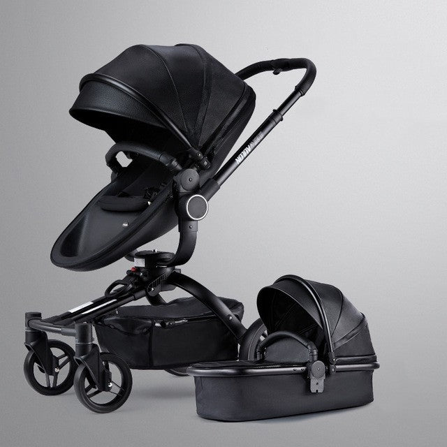 Luxury High-View Baby Stroller | 3-in-1 Pram with Sleeping Basket | Titanium Frame
