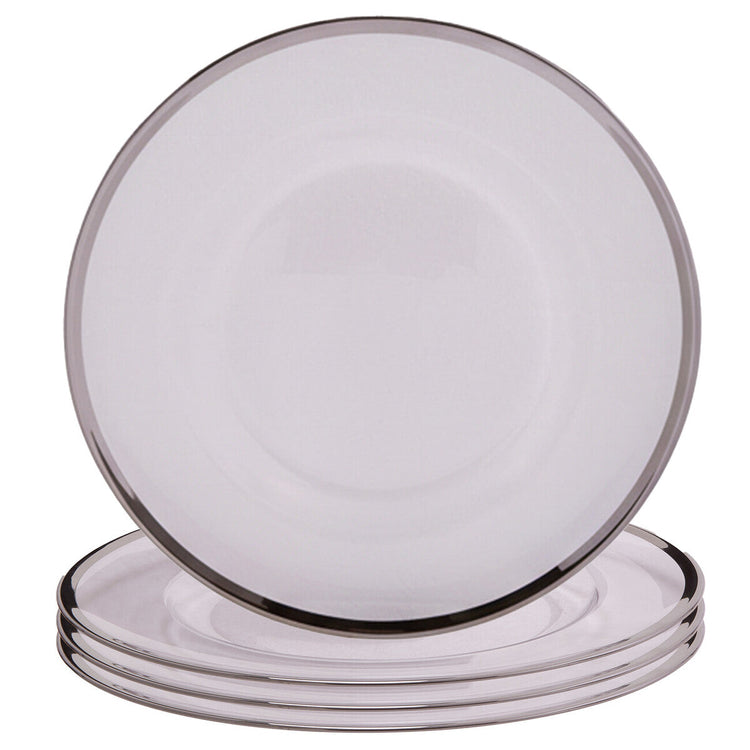 Set of Four 33cm Dia Plain Charger Plates with Silver Rims | Ida