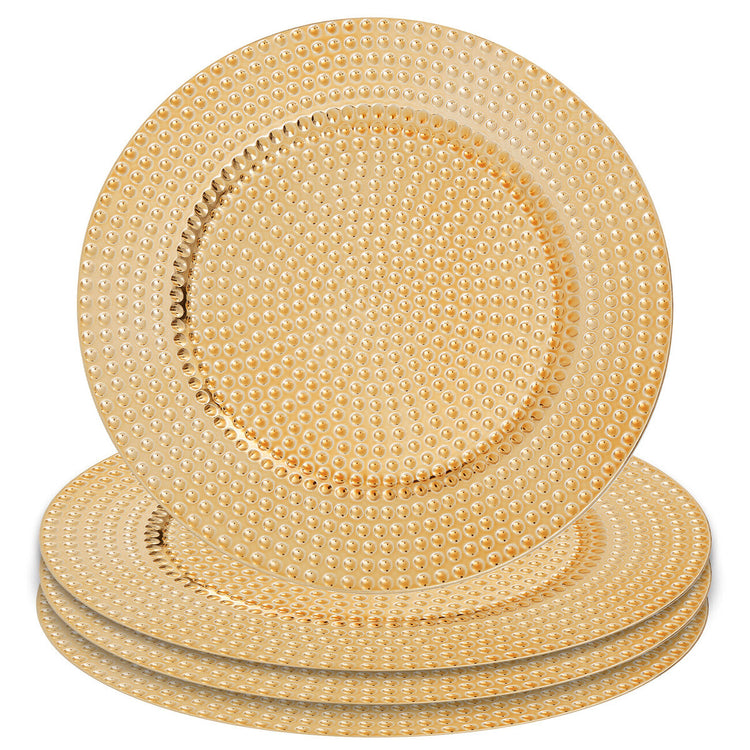 Set of Four 33cm Gold Finish Hammered Charger Plates | Dia