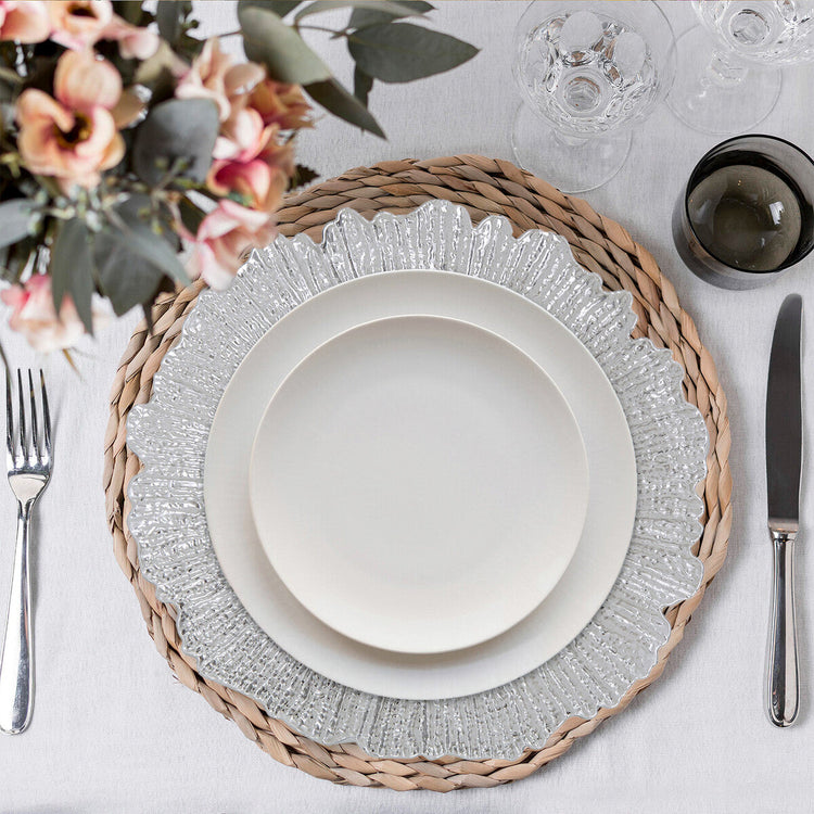 Set of Four 33cm Silver Finish Reef Charger Plates | Dia