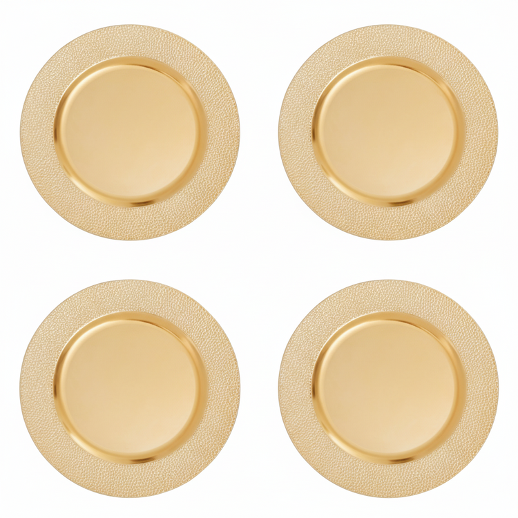 Set of Four 33cm Gold Finish Pebble Effect Charger Plates | Dia