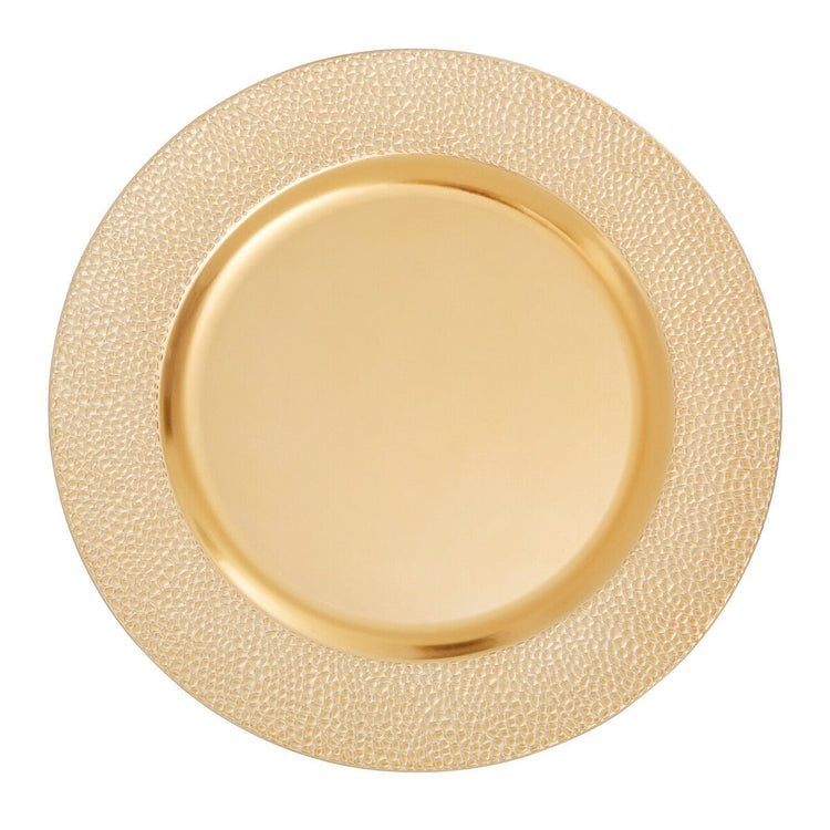 Set of Four 33cm Gold Finish Pebble Effect Charger Plates | Dia