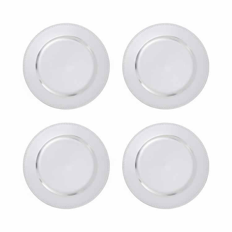Set of Four 33cm Silver Finish Dotted Charger Plates | Dia