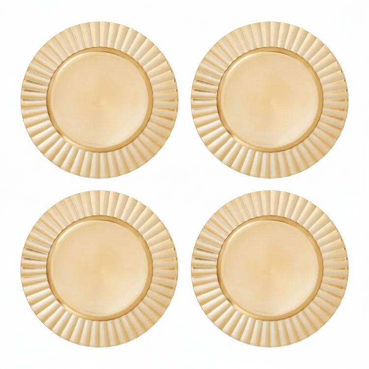 Set of Four 33cm Gold Finish Wave Rim Charger Plates | Dia