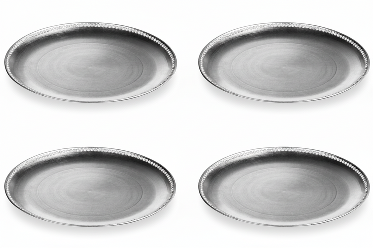 Set of Four 33cm Dia Radiance Silver Decorative Chargers | Radiance