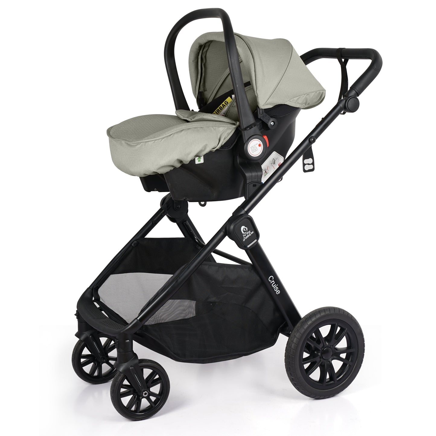 For Your Little One Cruise 3 In 1 Travel System With Car Seat - Pebble Sage (Free Cupholder And Seat Liner Included!)