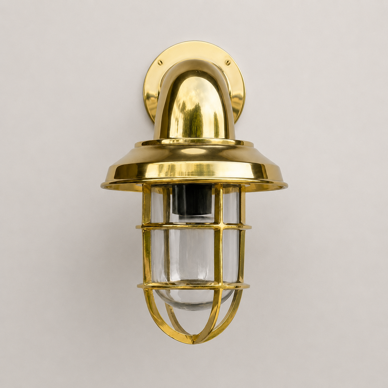 Wells Solid Brass Caged Swan Neck Wall Light - IP65