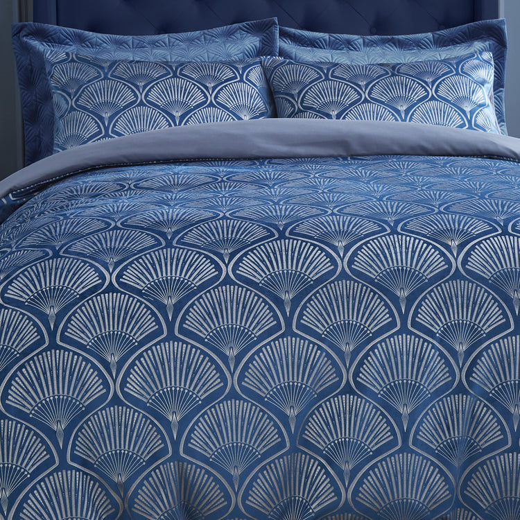 Catherine Lansfield Bedding Art Deco Pearl King Duvet Cover Set with Pillowcases Navy